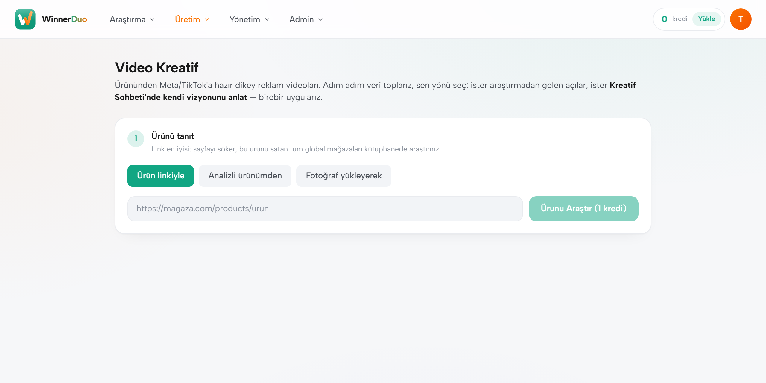 WinnerDuo Video Kreatif sihirbazı ekranı